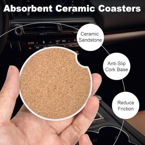 2 Pack Car Cup Holder Coaster, 2.63 inch Anti Slip Insert Absorbent Ceramic Car - Image 3
