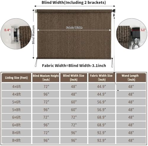 SMONTER Outdoor Sunshade Roller Shade 4'W x 8'H, Exterior Cordless Roll Up - Image 2