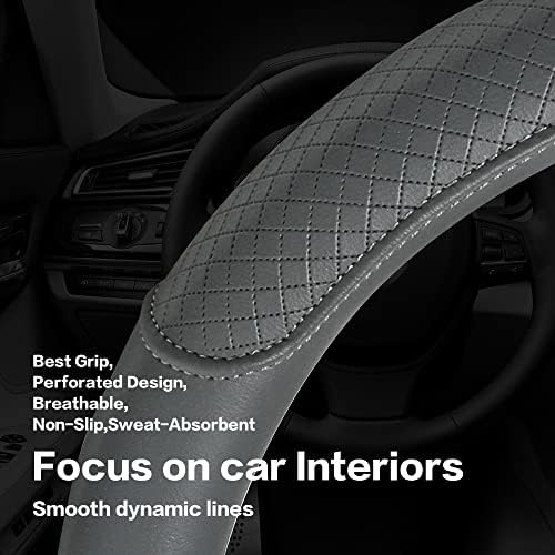 Microfiber Leather Steering Wheel Cover, Classic Embossing, Breathable - Image 5