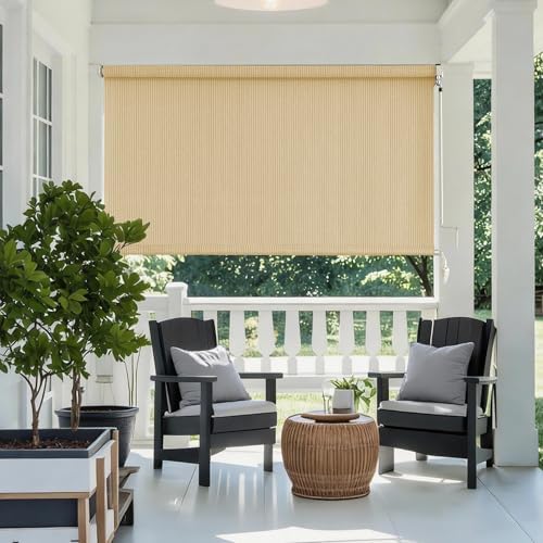 AOSKY Outdoor Roller Shades for Porch Privacy, Cordless Patio Roll Up Blinds - Image 2