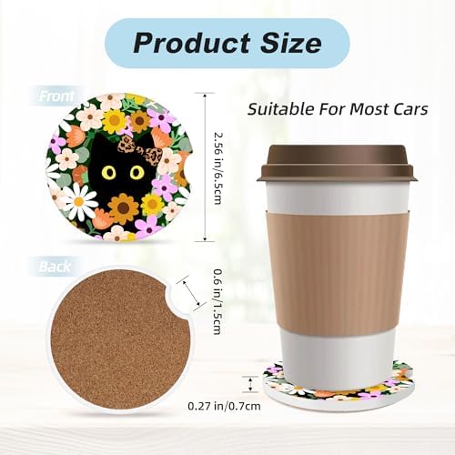 Flower Cute Black Cat Car Coasters - Image 3