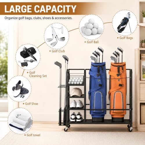 2 Golf Bag Storage Organizer for Garage, Metal Rack - Image 3