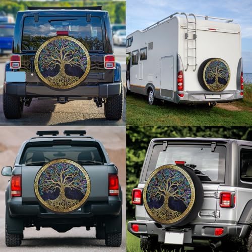 Tree of Life Colorful Leaves Spare Tire Cover Waterproof Dust-Proof Spare Wheel - Image 6