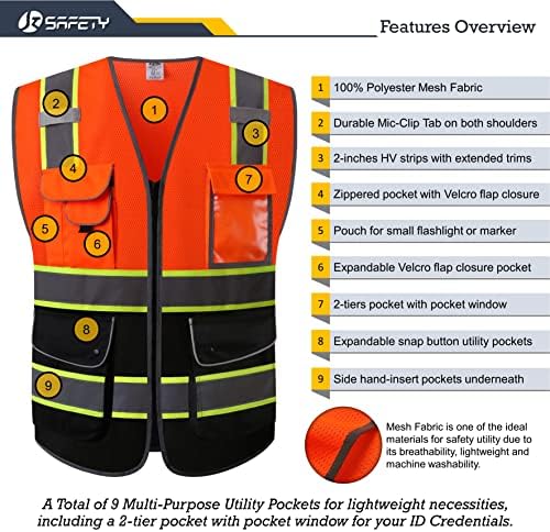 JKSafety Safety Vest for Men Women Reflective Hi Vis JK100 OBlack XL - Image 3