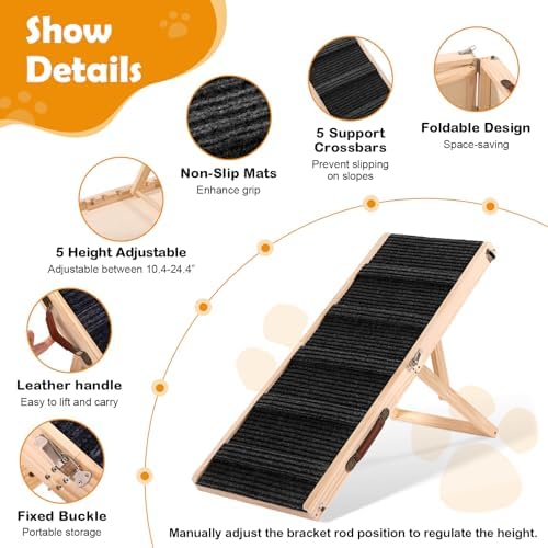 39" Foldable Dog Ramp 5-Level Adjustable Non-Slip - Image 4