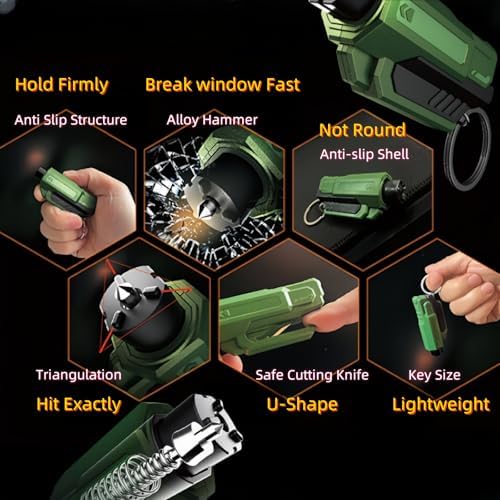 Window Breaker and Seatbelt Cutter Keychain, 2 in 1 Car Safety Hammer Glass - Image 6