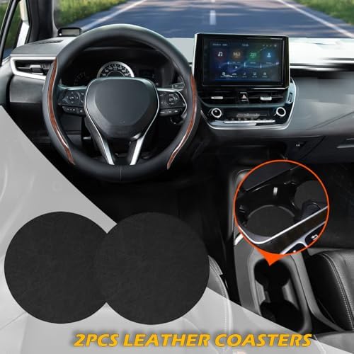 Black Steering Wheel Cover Wood Grain Leather Universal 14.5"-15" - Image 2