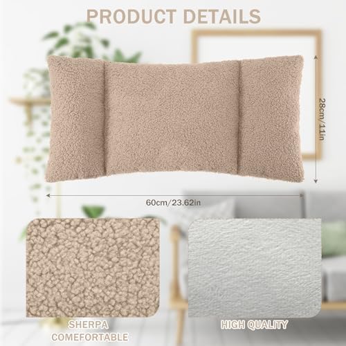 Queekay Fleece Lumbar Support Pillow 3 Section Back Pillow, Light Camel - Image 2