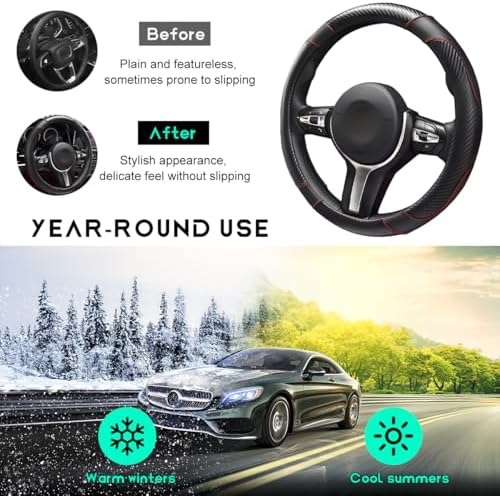 Car Steering Wheel Cover, 15 inch Carbon Fiber Microfiber Leather Elastic - Image 6