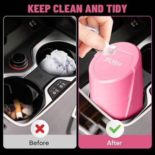 Car Trash Can Bin with Lid-2 Packs Car Garbage Can Cup Holder-Rose Red Mini - Image 2