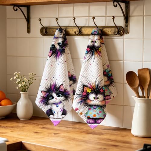 2 Pcs Funny Cat Kitchen Towels, Cat Theme Soft Absorbent Hand Tea Towels 01 - Image 4