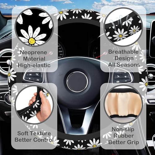 White Daisy Flowers Steering Wheel Cover - Image 3