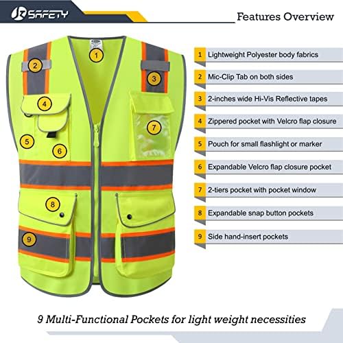 JKSafety Safety Vest for Men Women Reflective Hi Vis JK901 Yellow XL - Image 3