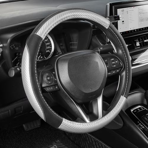 SEG Direct Car Steering Wheel Cover 14.5"-15" Silver Carbon Fiber Pattern by SEGDirect