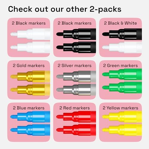 ARTISTRO Gold & Silver Acrylic Paint Markers - 3mm Medium-Tip - Set of 2 - Image 6