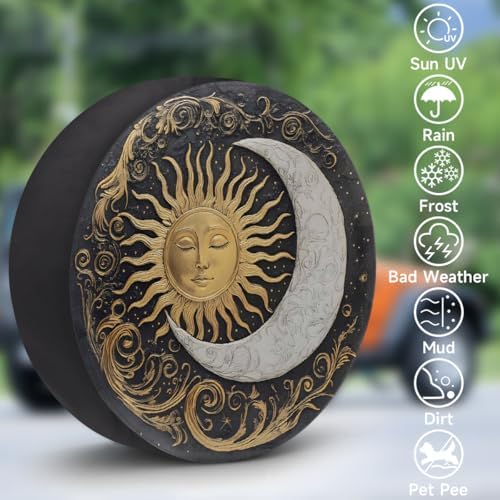 Spare Tire Cover for RV Trailer, Boho Sun Moon Waterproof Sun Leather Wheel - Image 3