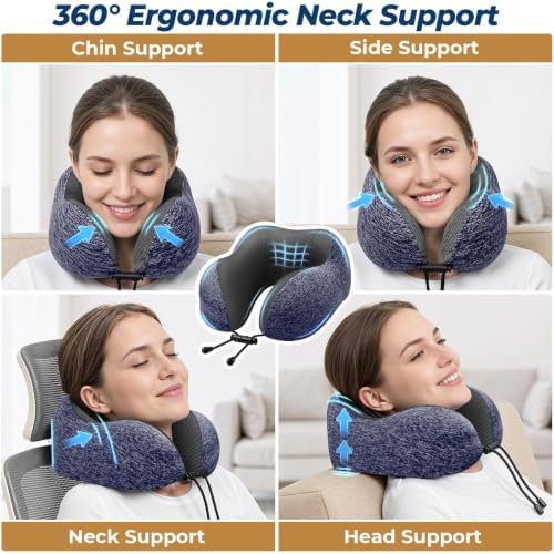 ExploreBliss Travel Pillow, Neck Pillow Airplane, Mottled Blue - Image 4