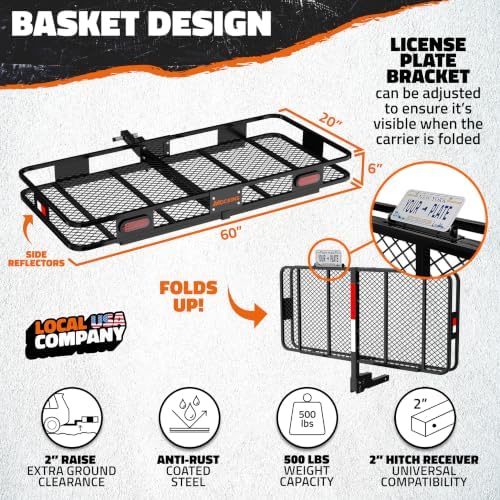 Mockins Trailer Hitch Cargo Carrier w/License Plate Holder & Rear Lights - Image 2