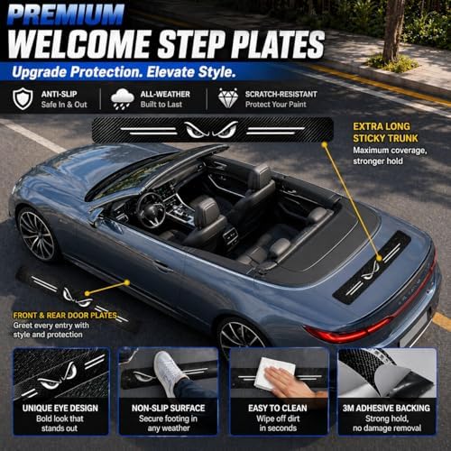 5PCS Trust Car Door Sill Protector, Carbon Fiber Leather Sill Stickers - Image 6