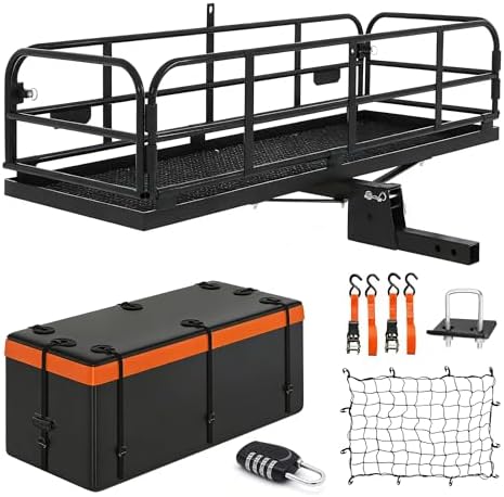 500 LBS Folding Hitch Cargo Carrier Basket 60" X 24" X 14.4"+ Waterproof Bag by LOCKIETTA