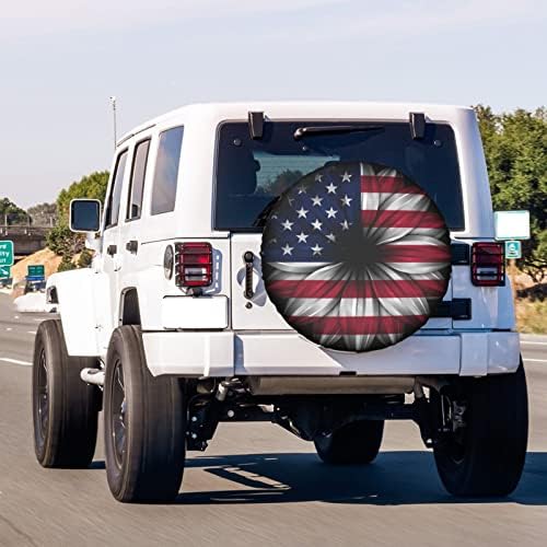 USA Flag On Abstract Flower Spare Tire Cover Dust-Proof Wheel Tire Cover Fit - Image 3