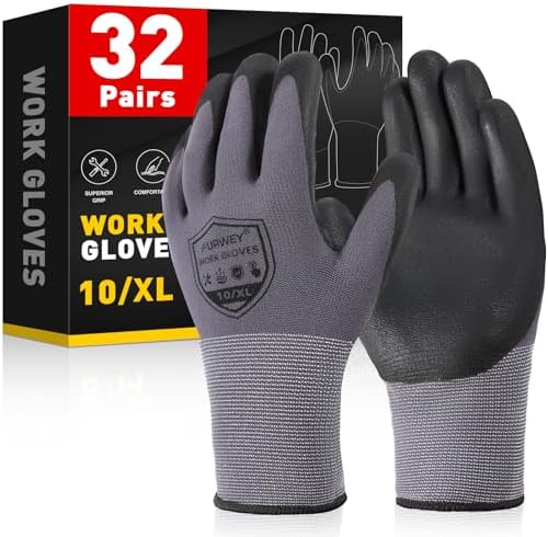 FURWEY Work Gloves, 16/32Pairs Nitrile, Seamless Nylon Knit by FURWEY