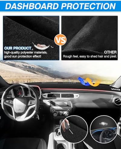 CARTIST Black Dash Cover for Chevrolet Camaro 2010-2015 Dashboard Cover Mat - Image 5