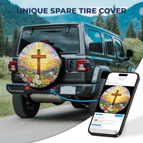 GENANY Stained Glass Cross Thick PVC Leather Spare Tire Cover Size 18 - Image 2