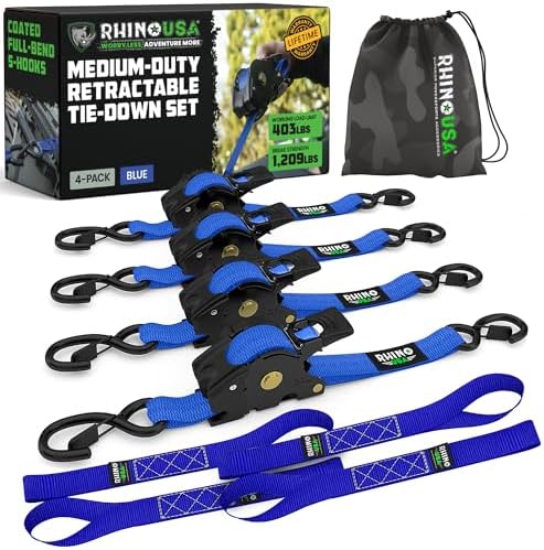 Rhino USA Retractable Ratchet Straps - 1in x 10ft by RhinoUSAInc