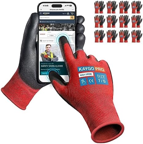 KAYGO Safety Work Gloves, PU Coated, 2-Finger Touchscreen by KAYGO