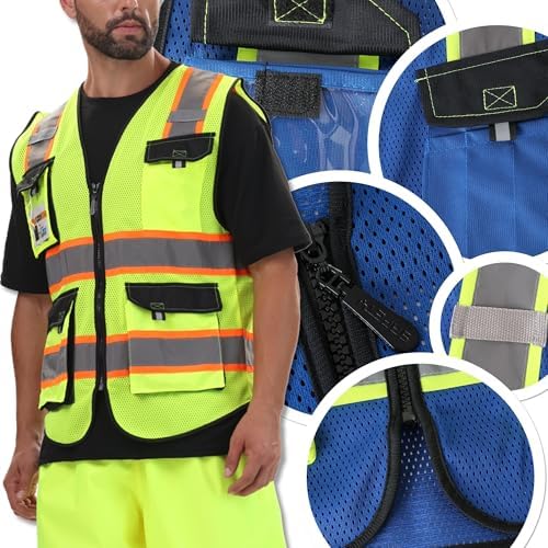 JKSafety Safety Vest for Men Women Hi Vis Reflective Vest JK220 Blue 3XL - Image 6
