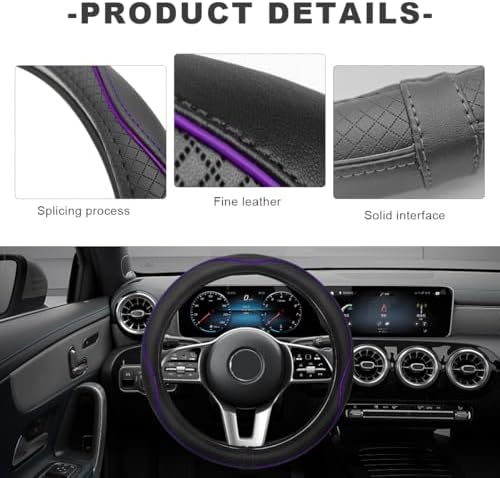 Car Steering Wheel Cover, 15 Inch Anti-Slip Breathable Leather Auto Steering - Image 4