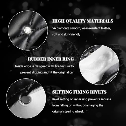 Bling Car Steering Wheel Cover, 15 Inch Diamond Leather Anti-Slip Auto Steering - Image 4