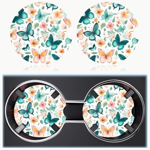 Ceramic Car Cup Holder Coasters Set of 2, 2.56 in Butterfly - Image 6