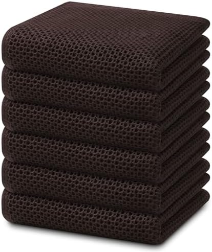 Homaxy 100% Cotton Waffle Weave Kitchen Dish Towels 6-Pack, Dark Brown by Homaxy
