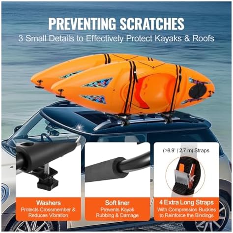 Kayak Roof Rack 2 Pairs J-Bar Soft Roof Rack Quick Folding Top Mount Tie Down - Image 7
