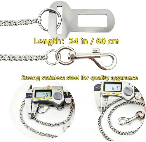 Dog Seat Belt for Car, Metal Chain Dog Car Leash Adjustable Safety Tether - Image 2
