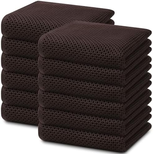 Homaxy 100% Cotton Waffle Weave Kitchen Dish Towels 12-Pack, Dark Brown by Homaxy
