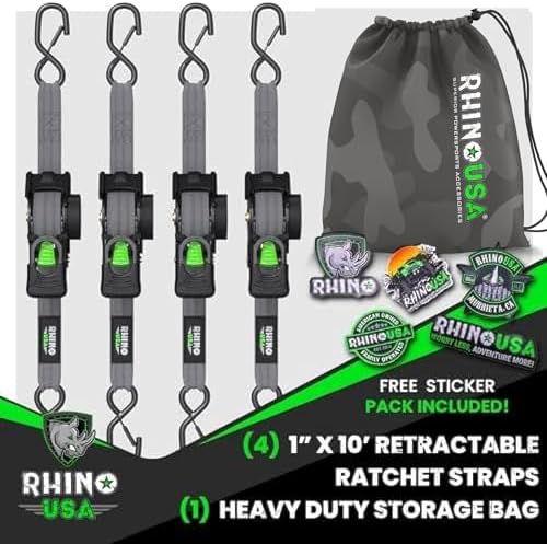 Rhino USA Retractable Ratchet Straps - 1in x 10ft - Image 6