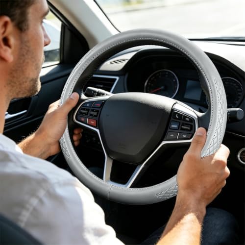 AUCELI 14.5-15 Inch Steering Wheel Cover Non-Slip Leather - Image 6