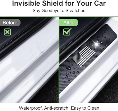 4 PCS Car Door Sill Protectors, American Flag Carbon Fiber Anti-scratch Pad - Image 5