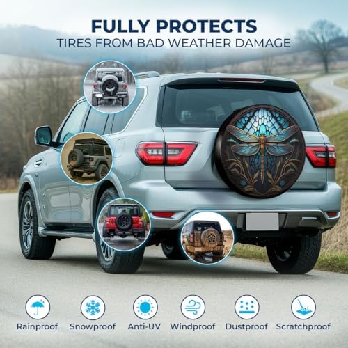 GENANY Blue Dragonfly Art Thick PVC Leather Spare Tire Cover Size 16 - Image 3