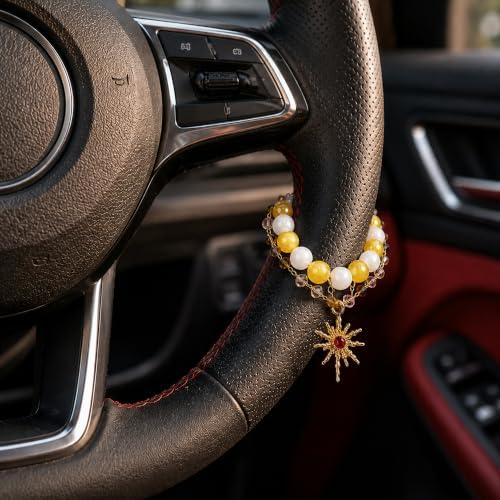 Steering Wheel Rosary, Sun Rosary Rear View Mirror Charm Crystal Decor - Image 4