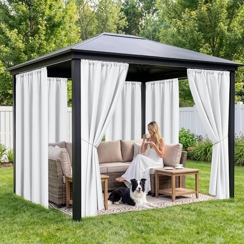 White Outdoor Curtains for Patio Waterproof, 8 Panels, Rod Pocket - Image 4