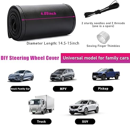 Ziciner Genuine Leather Steering Wheel Cover, Stitch on Wrap, Breathable - Image 2