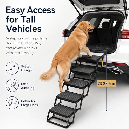 5-Step Heavy Duty Dog Stairs for Large Dogs, Truck Tailgate, 23-28.5 in - Image 2