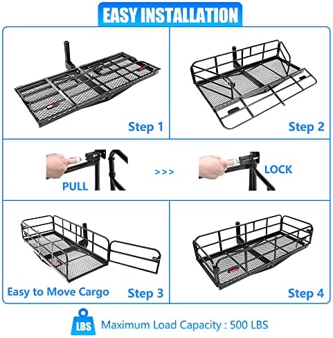 KAIRAY 500 Lbs Heavy Duty Hitch Mount Cargo Carrier 60"x24"x14.4" Folding Rear - Image 5