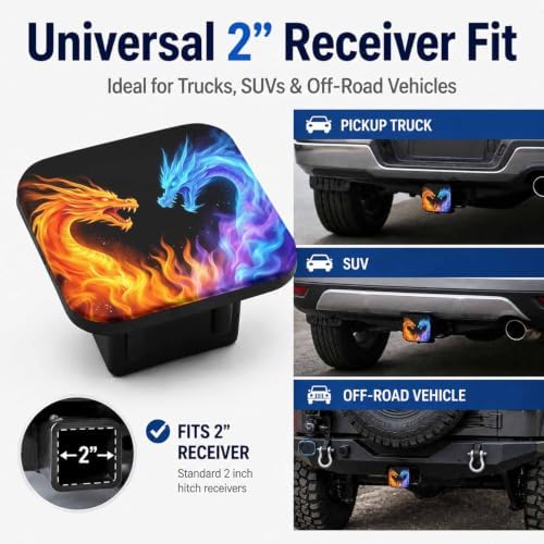 Blue Red Fire Dragon Hitch Cover Receiver Tube Hitch Plug, Tool-Free Install - Image 4
