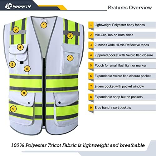 JKSafety Safety Vest for Men Women Reflective Hi Vis JK901 White XL - Image 3