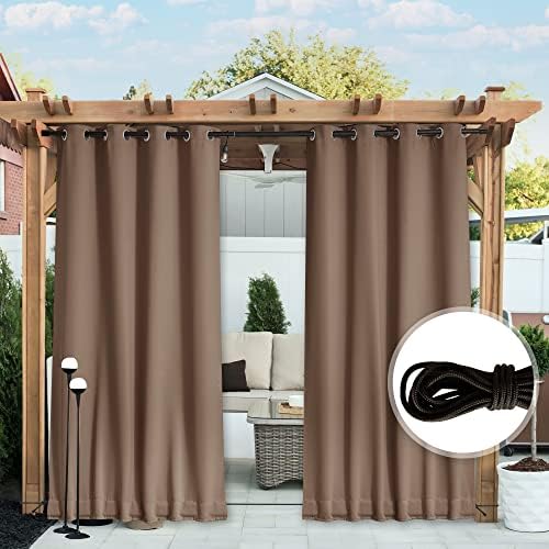 NICETOWN Outdoor Curtains for Patio Waterproof & Windproof W100xL108 Tan - Image 6